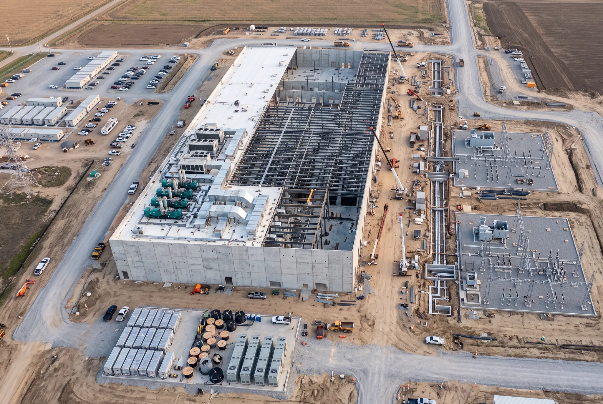 Data center campus construction site viewed from above