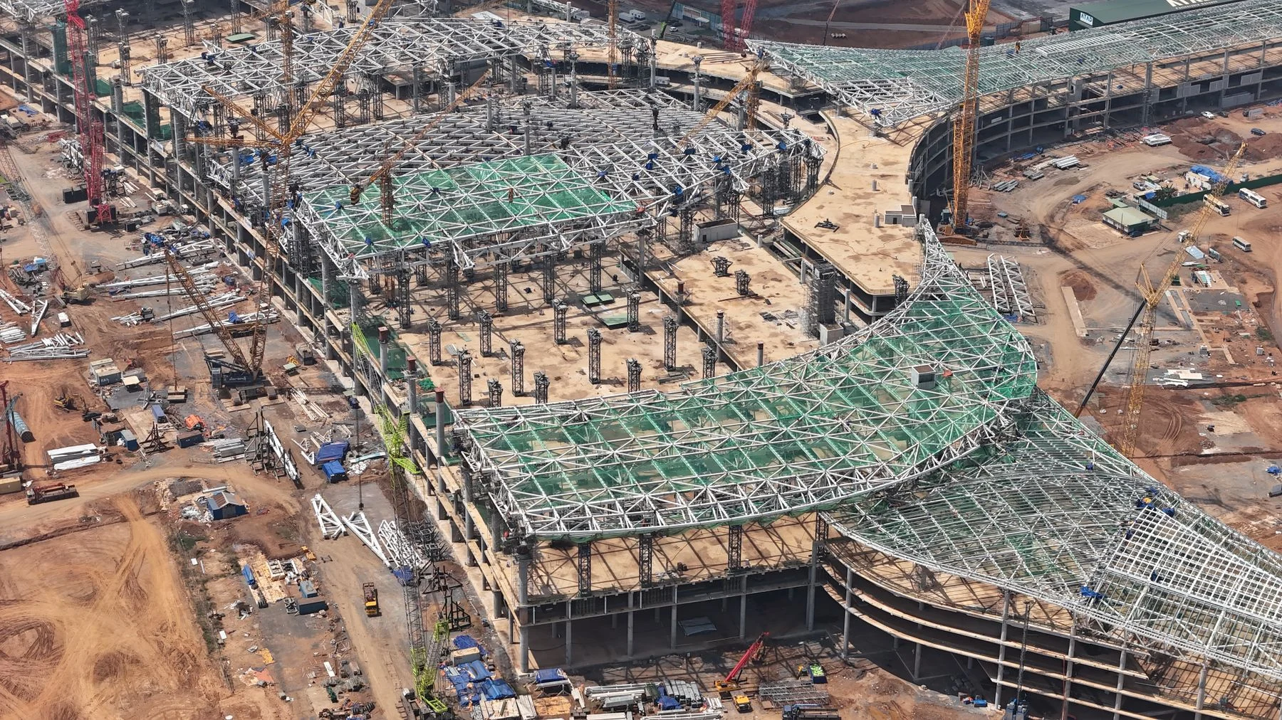 Aerial view of a large data center construction program in progress